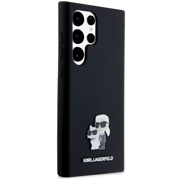 Cits mobilo telefonu aksesuārs Karl Lagerfeld Karl Lagerfeld Silicone Karl&Choupette Metal Pin case for Samsung Galaxy S24 Ultra - black