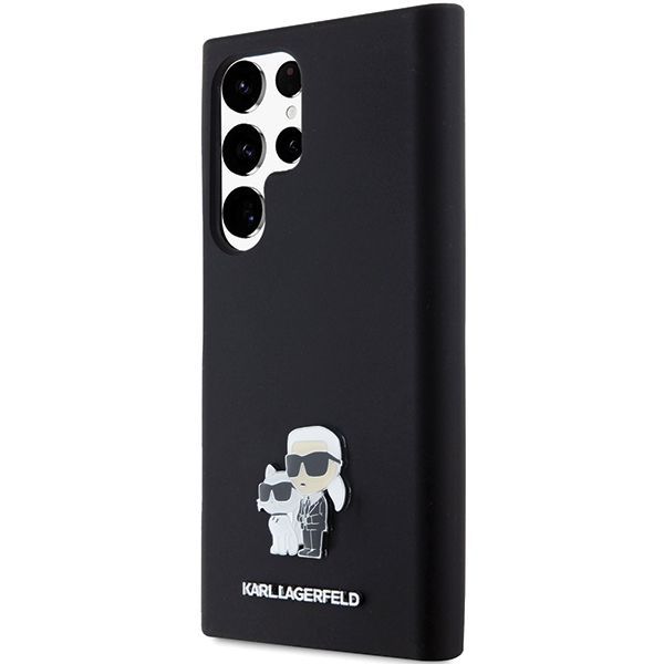 Cits mobilo telefonu aksesuārs Karl Lagerfeld Karl Lagerfeld Silicone Karl&Choupette Metal Pin case for Samsung Galaxy S24 Ultra - black