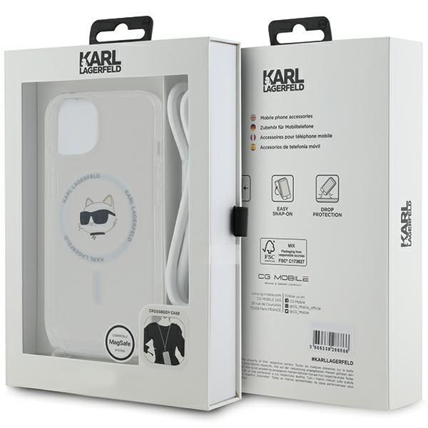 Cits mobilo telefonu aksesuārs Karl Lagerfeld Karl Lagerfeld IML Choupette Head & Cord MagSafe case for iPhone 14 / 13 / 15 - transparent