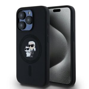 Cits mobilo telefonu aksesuārs Karl Lagerfeld  Karl Lagerfeld Silicone Karl&Choupette MagSafe case for iPhone 15 Pro - black 