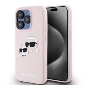 Cits mobilo telefonu aksesuārs Karl Lagerfeld  Karl Lagerfeld Silicone Karl&Choupette MagSafe case for iPhone 15 Pro - pink 