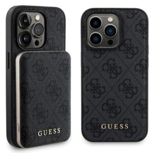 Cits mobilo telefonu aksesuārs Guess  Guess 4G Metal Logo Case Set for iPhone 14 Pro Max + 5000mAh MagSafe Powerbank - Black 