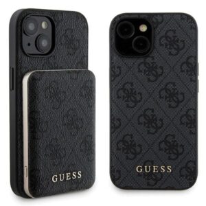 Cits mobilo telefonu aksesuārs Guess  Guess 4G Metal Logo case set for iPhone 15 + 5000mAh MagSafe power bank - black 