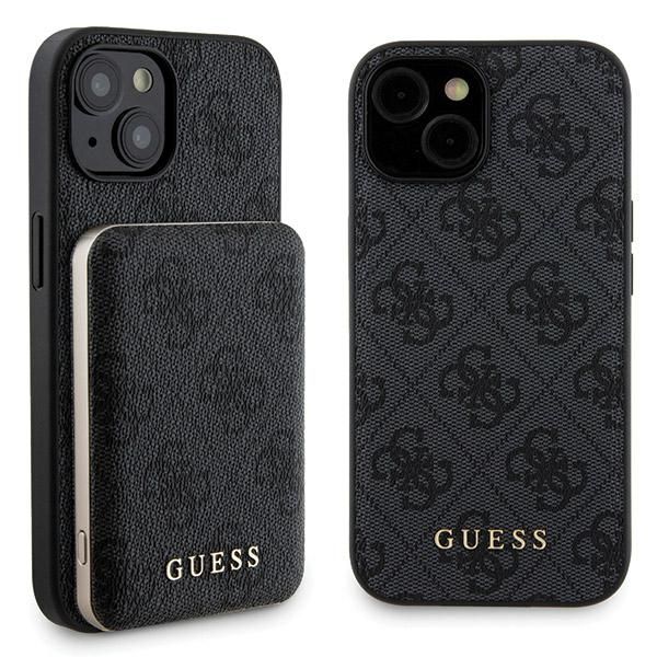 Other Phone Accessory Guess Guess 4G Metal Logo case set for iPhone 15 + 5000mAh MagSafe power bank - black