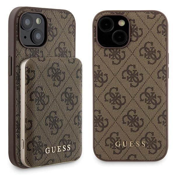 Other Phone Accessory Guess Guess 4G Metal Logo case set for iPhone 15 + 5000mAh MagSafe power bank - brown