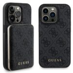 Cits mobilo telefonu aksesuārs Guess  Guess 4G Metal Logo Case Set for iPhone 15 Pro Max + 5000mAh MagSafe Powerbank - Black 