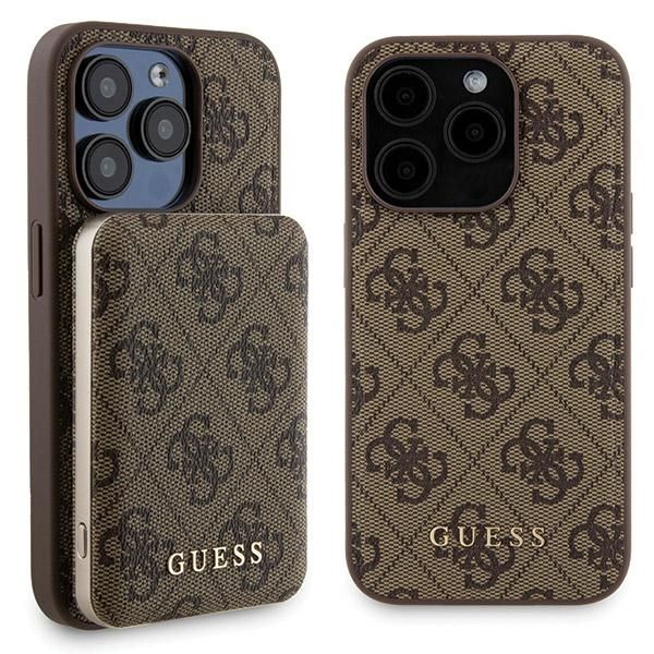 Muu telefoni lisavarustus Guess Guess 4G Metal Logo case set for iPhone 15 Pro Max + 5000mAh MagSafe power bank - brown