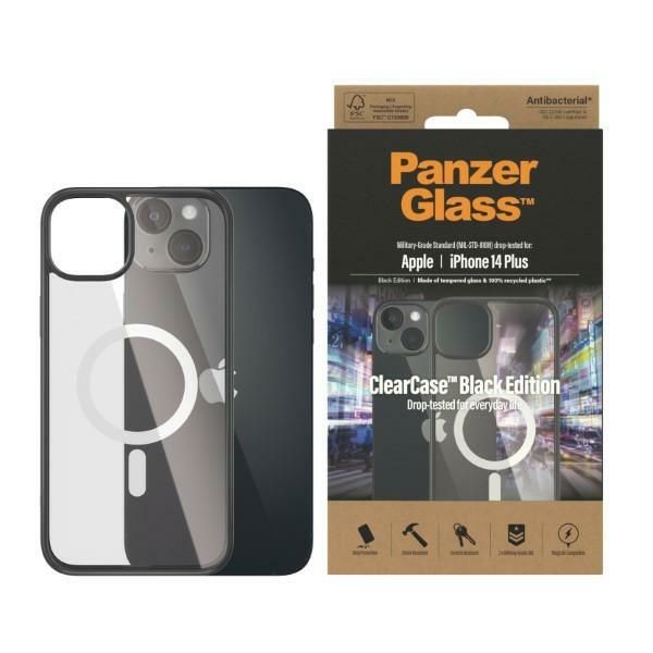 Cits mobilo telefonu aksesuārs Panzer Glass PanzerGlass ClearCase case with MagSafe antibacterial for iPhone 14 Plus / 15 Plus - transparent and black