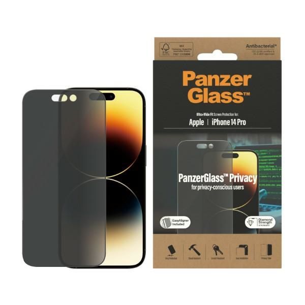 Cits mobilo telefonu aksesuārs Panzer Glass PanzerGlass Ultra-Wide Fit Tempered Glass Antibacterial Privacy with Positioner for iPhone 14 Pro