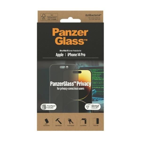 Cits mobilo telefonu aksesuārs Panzer Glass PanzerGlass Ultra-Wide Fit Tempered Glass Antibacterial Privacy with Positioner for iPhone 14 Pro