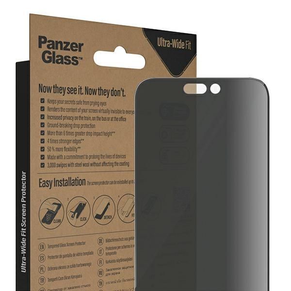 Other Phone Accessory Panzer Glass PanzerGlass Ultra-Wide Fit Tempered Glass Antibacterial Privacy with Positioner for iPhone 14 Pro Max