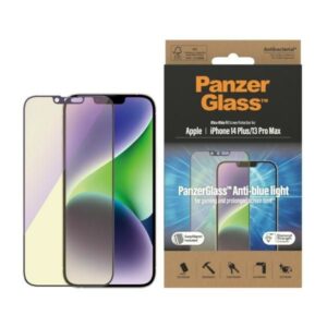 Kitas telefono priedas Panzer Glass  PanzerGlass Ultra-Wide Fit Antibacterial Tempered Glass with Blue Light Filter and Positioner for iPhone 14 Plus / 13 Pro Max 