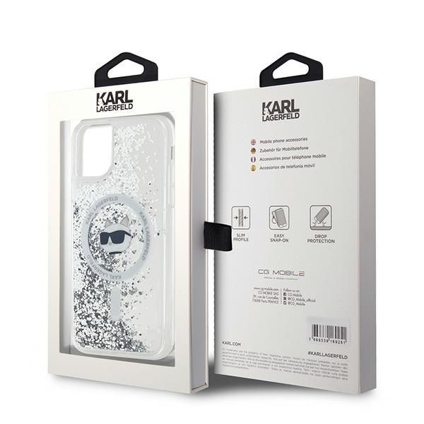 Cits mobilo telefonu aksesuārs Karl Lagerfeld Karl Lagerfeld Liquid Glitter Choupette Head MagSafe Case for iPhone 11 / Xr - Transparent