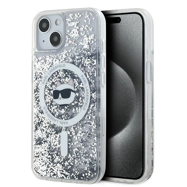 Kitas telefono priedas Karl Lagerfeld Karl Lagerfeld Liquid Glitter Choupette Head MagSafe case for iPhone 14 / 15 / 13 - transparent