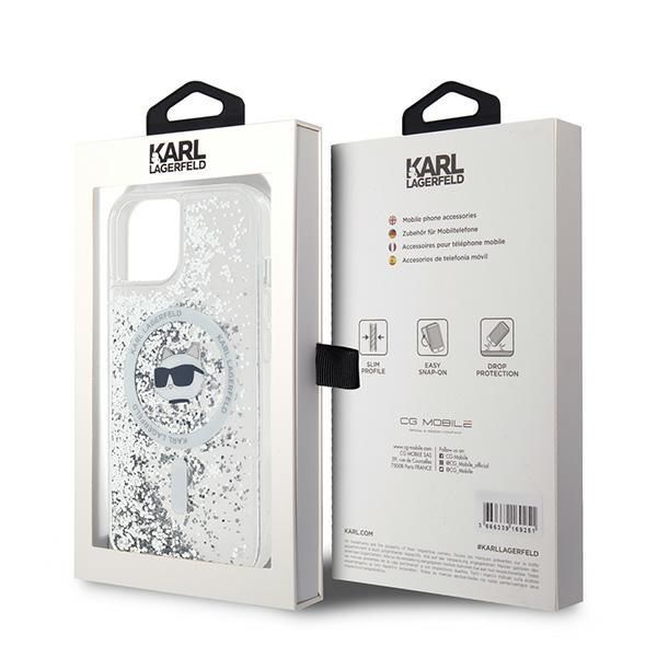 Kitas telefono priedas Karl Lagerfeld Karl Lagerfeld Liquid Glitter Choupette Head MagSafe case for iPhone 14 / 15 / 13 - transparent