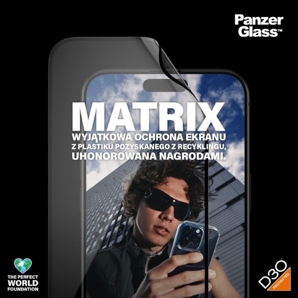 Cits mobilo telefonu aksesuārs Panzer Glass PanzerGlass Matrix Ultra-Wide-Fit hybrid glass for iPhone 15 Pro Max with positioner