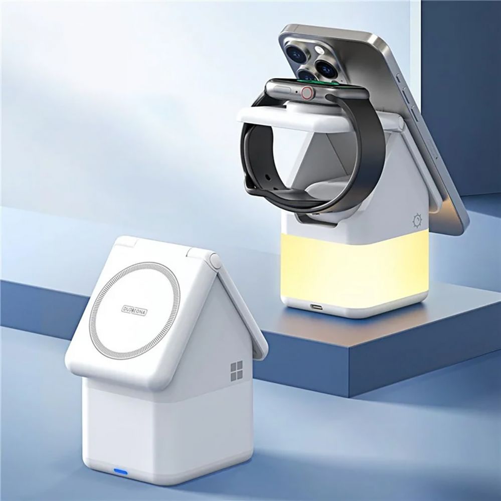 Adapteris Duzzona Duzzona W20 15W 4in1 inductive charger for iPhone / AirPods / Apple Watch with night lamp - white