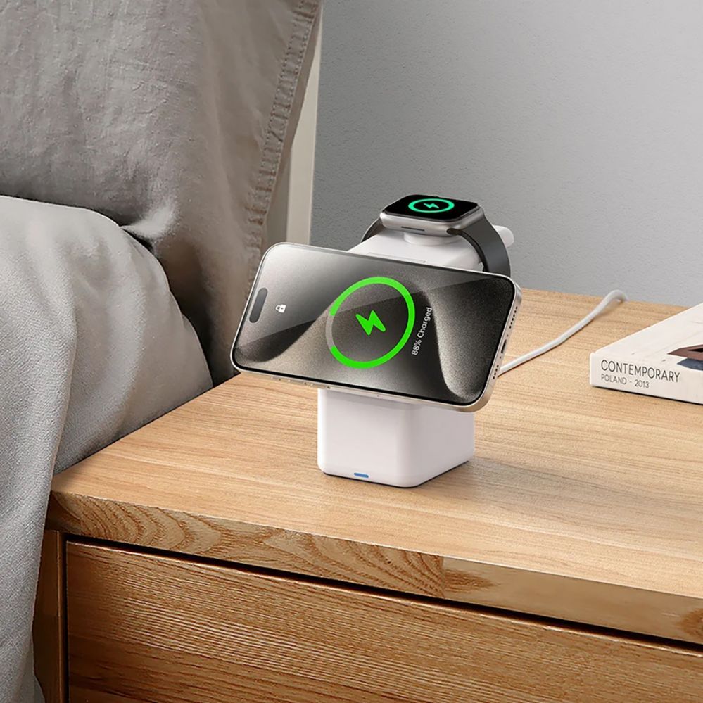Adapteris Duzzona Duzzona W20 15W 4in1 inductive charger for iPhone / AirPods / Apple Watch with night lamp - white