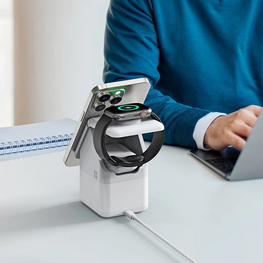 Adapteris Duzzona Duzzona W20 15W 4in1 inductive charger for iPhone / AirPods / Apple Watch with night lamp - white