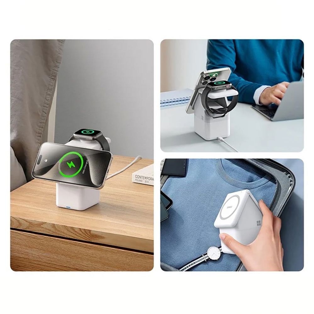 Adapteris Duzzona Duzzona W20 15W 4in1 inductive charger for iPhone / AirPods / Apple Watch with night lamp - white