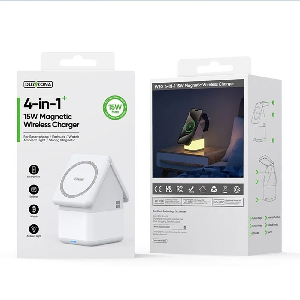 Adapteris Duzzona Duzzona W20 15W 4in1 inductive charger for iPhone / AirPods / Apple Watch with night lamp - white