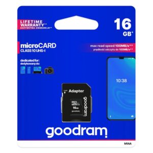 Memory cards Goodram  Goodram Microcard 16 GB micro SD HC UHS-I class 10 memory card, SD adapter (M1AA-0160R12)