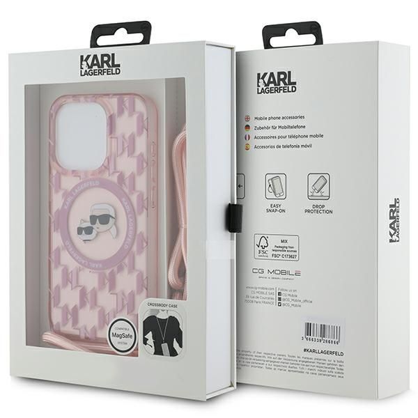 Cits mobilo telefonu aksesuārs Karl Lagerfeld Karl Lagerfeld IML Crossbody Monogram Karl & Choupette Head MagSafe case for iPhone 15 Pro - pink