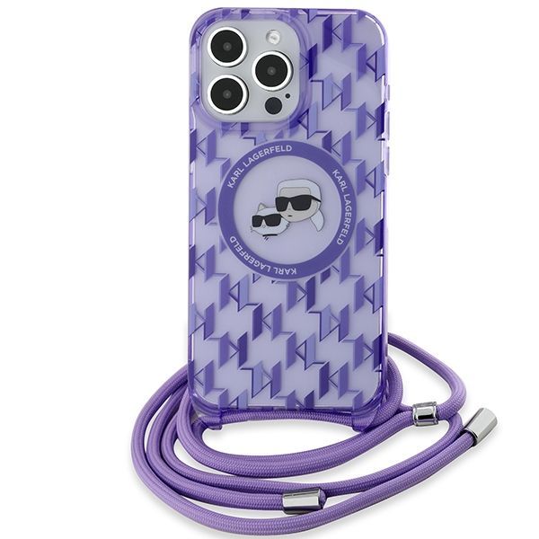 Muu telefoni lisavarustus Karl Lagerfeld Karl Lagerfeld IML Crossbody Monogram Karl & Choupette Head MagSafe case for iPhone 15 Pro - purple