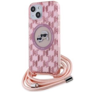 Kitas telefono priedas Karl Lagerfeld  Karl Lagerfeld IML Crossbody Monogram Karl & Choupette Head MagSafe case for iPhone 15 / 14 / 13 - pink 