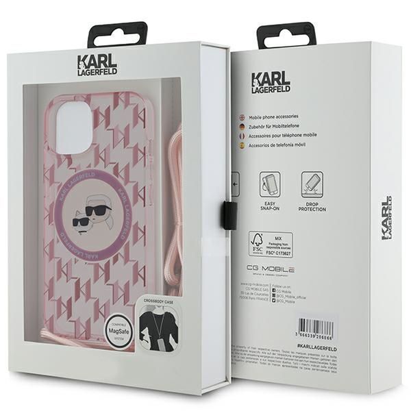 Cits mobilo telefonu aksesuārs Karl Lagerfeld Karl Lagerfeld IML Crossbody Monogram Karl & Choupette Head MagSafe case for iPhone 15 / 14 / 13 - pink