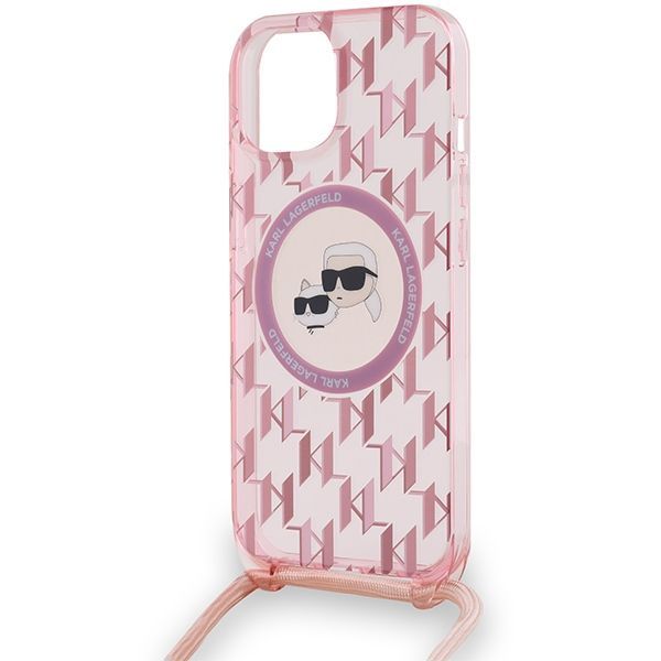 Cits mobilo telefonu aksesuārs Karl Lagerfeld Karl Lagerfeld IML Crossbody Monogram Karl & Choupette Head MagSafe case for iPhone 15 / 14 / 13 - pink