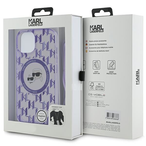 Muu telefoni lisavarustus Karl Lagerfeld Karl Lagerfeld IML Crossbody Monogram Karl & Choupette Head MagSafe case for iPhone 15 / 14 / 13 - purple