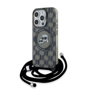 Kitas telefono priedas Karl Lagerfeld  Karl Lagerfeld IML Crossbody Monogram Karl & Choupette Head MagSafe Case for iPhone 15 Pro Max - Black 