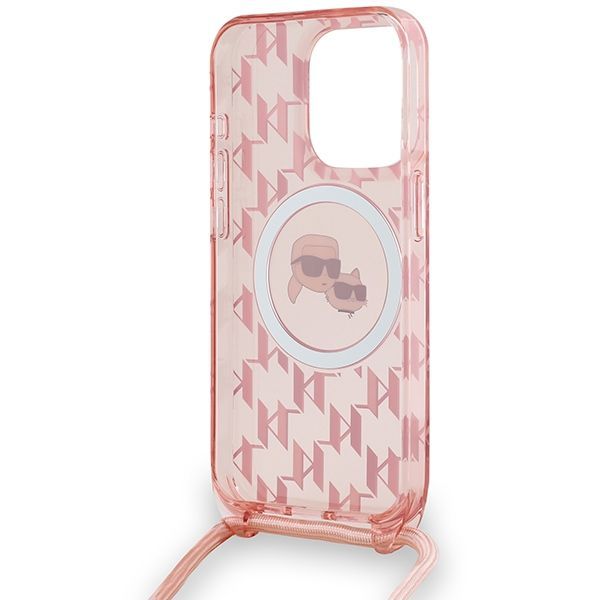 Muu telefoni lisavarustus Karl Lagerfeld Karl Lagerfeld IML Crossbody Monogram Karl & Choupette Head MagSafe Case for iPhone 15 Pro Max - Pink