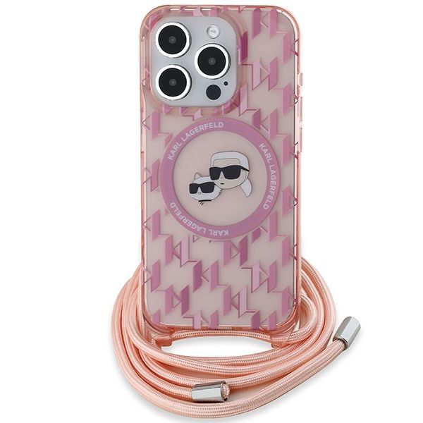 Muu telefoni lisavarustus Karl Lagerfeld Karl Lagerfeld IML Crossbody Monogram Karl & Choupette Head MagSafe Case for iPhone 15 Pro Max - Pink
