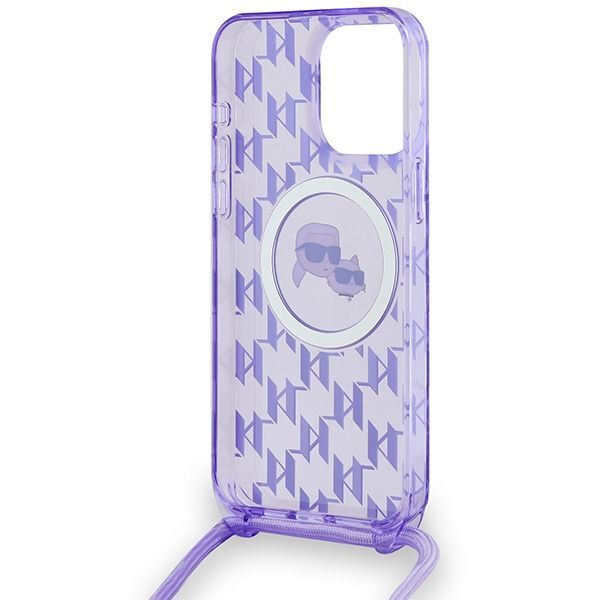 Muu telefoni lisavarustus Karl Lagerfeld Karl Lagerfeld IML Crossbody Monogram Karl & Choupette Head MagSafe Case for iPhone 15 Pro Max - Purple
