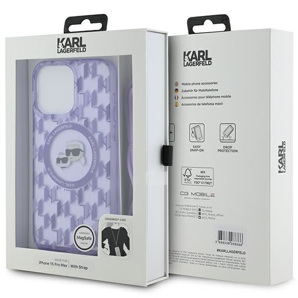 Muu telefoni lisavarustus Karl Lagerfeld Karl Lagerfeld IML Crossbody Monogram Karl & Choupette Head MagSafe Case for iPhone 15 Pro Max - Purple