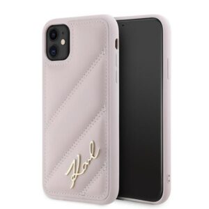 Kitas telefono priedas Karl Lagerfeld  Karl Lagerfeld Diagonal Quilted Script case for iPhone 11 / Xr - pink 