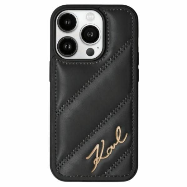 Cits mobilo telefonu aksesuārs Karl Lagerfeld Karl Lagerfeld Diagonal Quilted Script case for iPhone 13 Pro / 13 - black