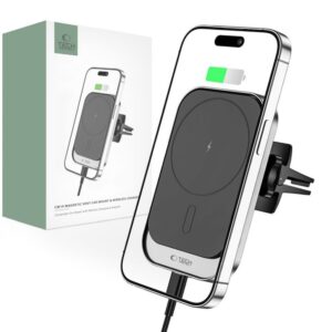 Adapteris Tech-Protect  Tech-Protect CW19 MagSafe magnetic car holder with 15W inductive charger for air vent - black 