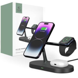 Adapteris Tech-Protect  Tech-Protect A12 3in1 MagSafe Inductive Charger for Smartphone/Headphones/Smartwatch - Black 