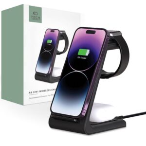 Adapteris Tech-Protect  Tech-Protect A8 10W inductive charger in the form of a 3-in-1 stand for smartphone / headphones / smartwatch - black 