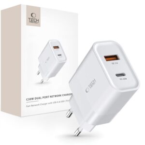 Adapteris Tech-Protect  Tech-Protect C30W charger USB-C PD 30W / USB-A QC 3.0 - white 