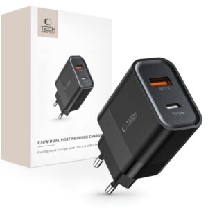 Adapteris Tech-Protect  Tech-Protect C30W Charger USB-C PD 30W / USB-A QC 3.0 - Black 