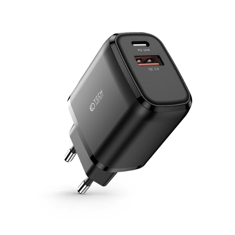 Adapteris Tech-Protect Tech-Protect C20W Charger USB-C PD 20W / USB-A QC 3.0 - Black