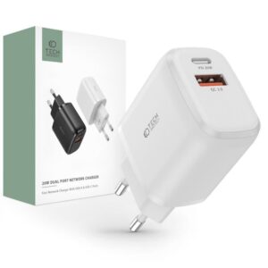 Adapteris Tech-Protect  Tech-Protect C20W charger USB-C PD 20W / USB-A QC 3.0 - white 
