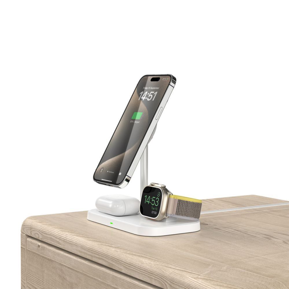 Dokkimisjaamad Tech-Protect Tech-Protect QI15W-A22 MagSafe inductive charger with 3in1 MagSafe stand for smartphone / Apple Watch / AirPods - white