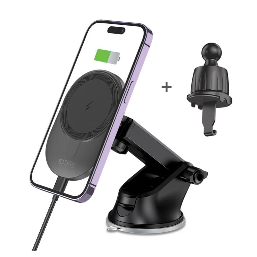 Auto holder Tech-Protect Universal Tech-Protect MM15W-V1 Car Phone Holder with MagSafe 15W Wireless Charger for Cockpit/Air Vent - Black