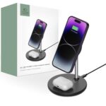Adapteris Tech-Protect  Tech-Protect QI15W-A21 MagSafe 15W inductive charger with 2in1 smartphone/headphone stand - black 