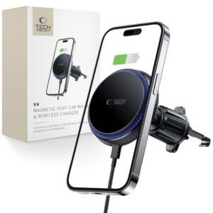 Adapteris Tech-Protect  Tech-Protect MM15W-V4 Car Phone Holder with MagSafe 15W Inductive Charger for Air Vent - Black 
